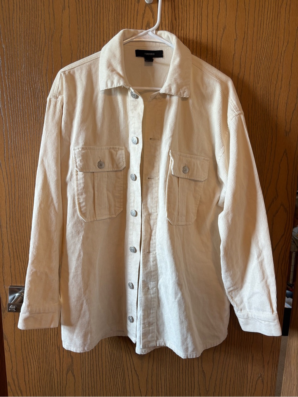 Forever 21 Cream Ribbed Button Down